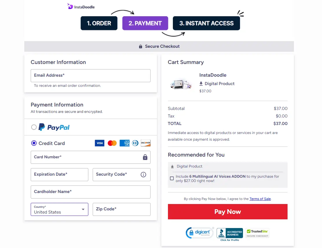 instadoodle-checkout-page